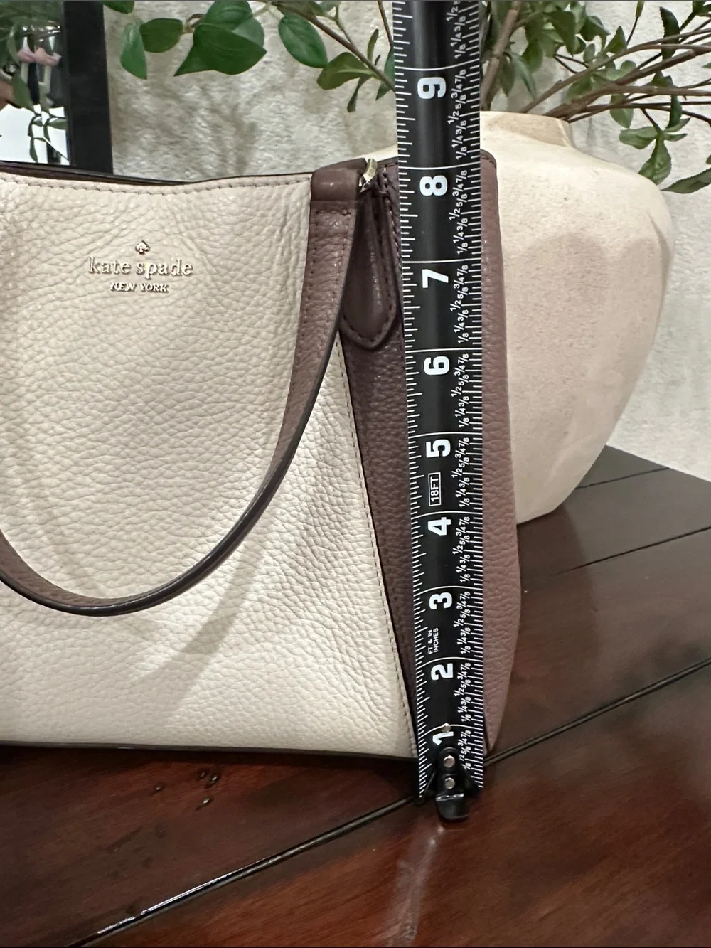 kate spade Two-Tone Pebbled Leather Satchel in Cream and Mauve Brown